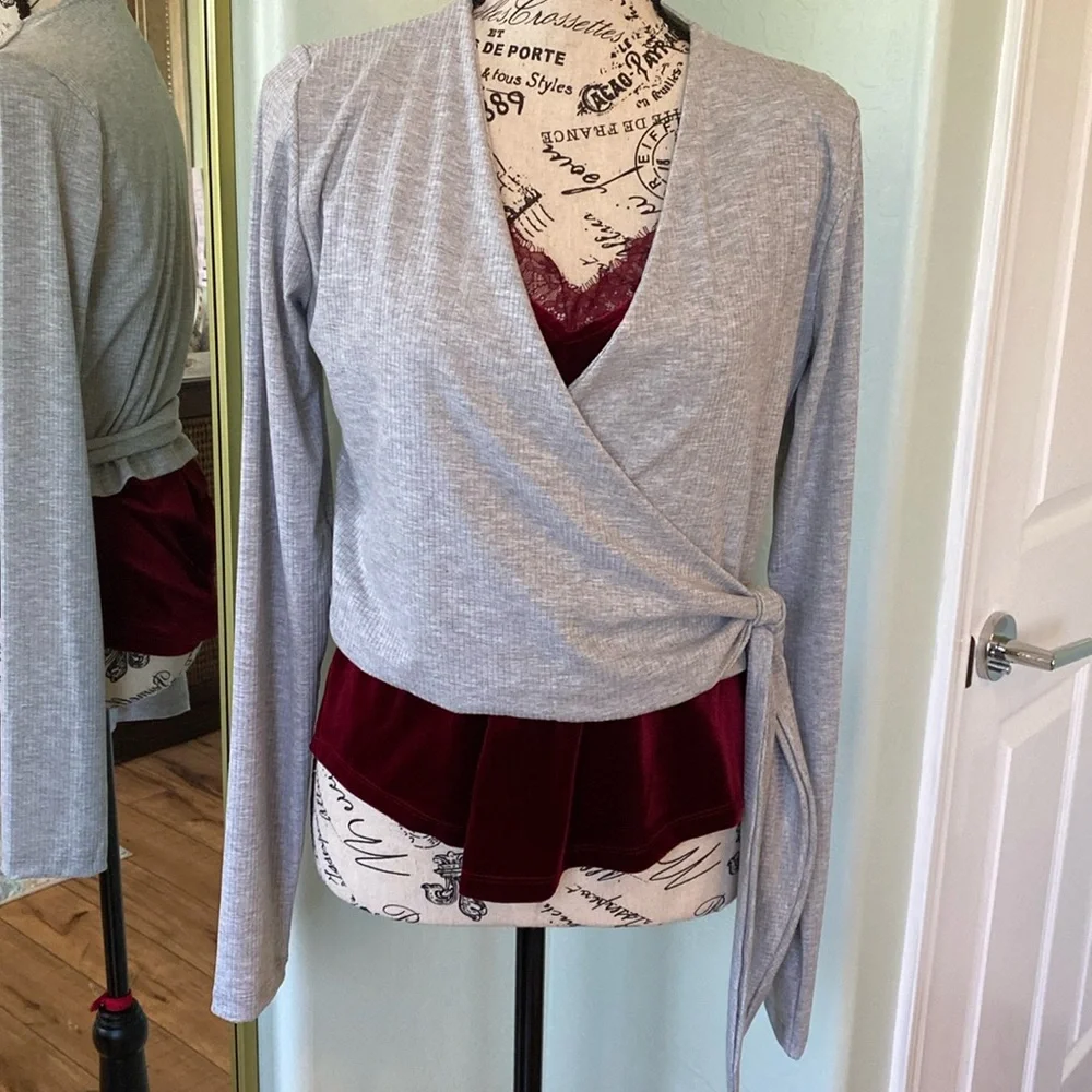 Tyche Ribbed Long Sleeve Wrap Top - Picture 1 of 8